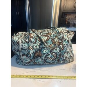 Vera Bradley Java Blue Large Duffle Travel Bag Quilted Shoulder Tote